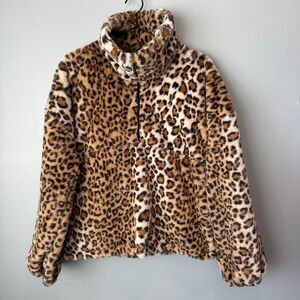 Day & Night Faux Fur Leopard 1/4 Zip Pullover Womens Small/Medium